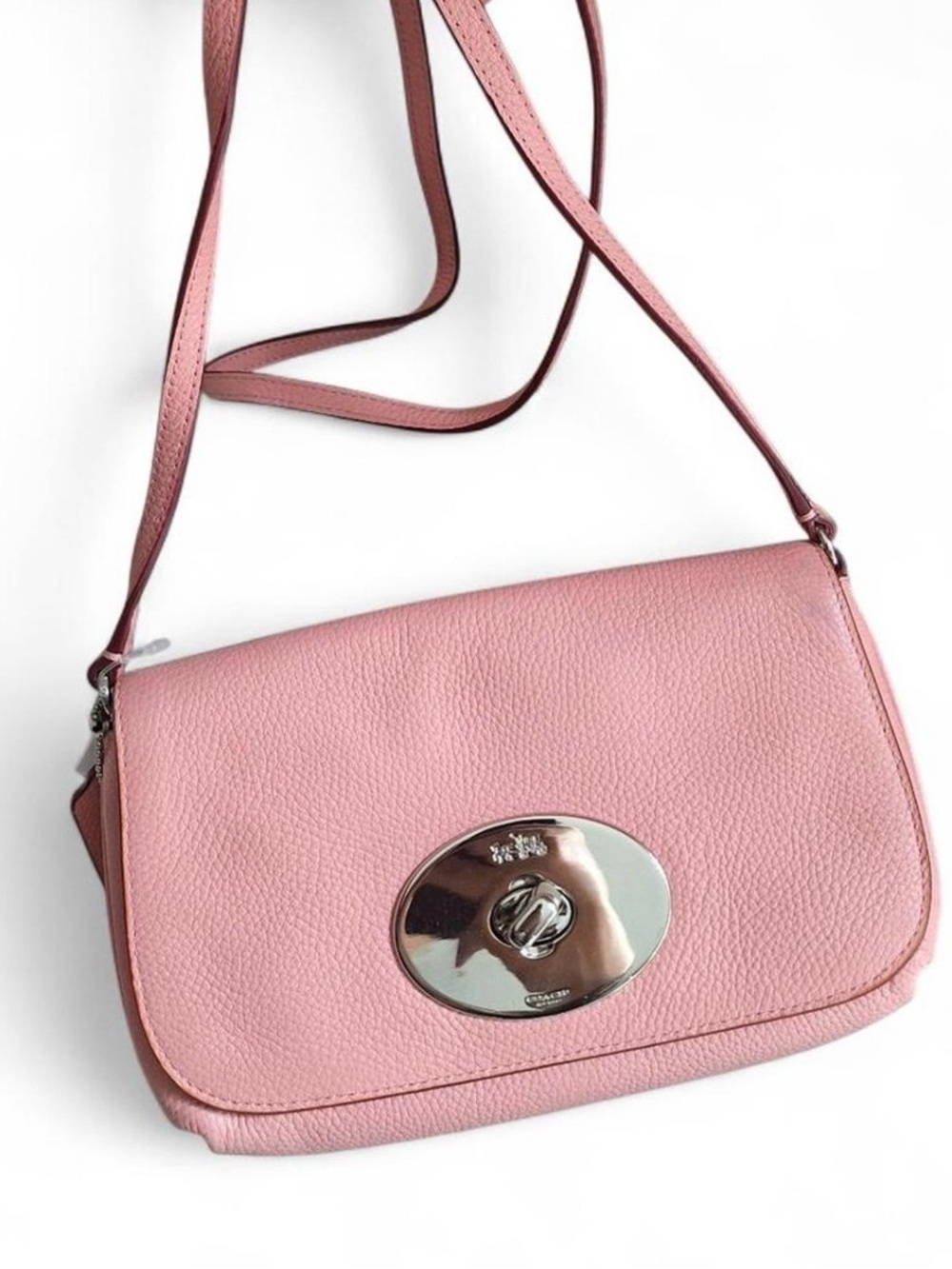 Coach Dusty Pink Pebbled Leather Crossbody with Turnlock